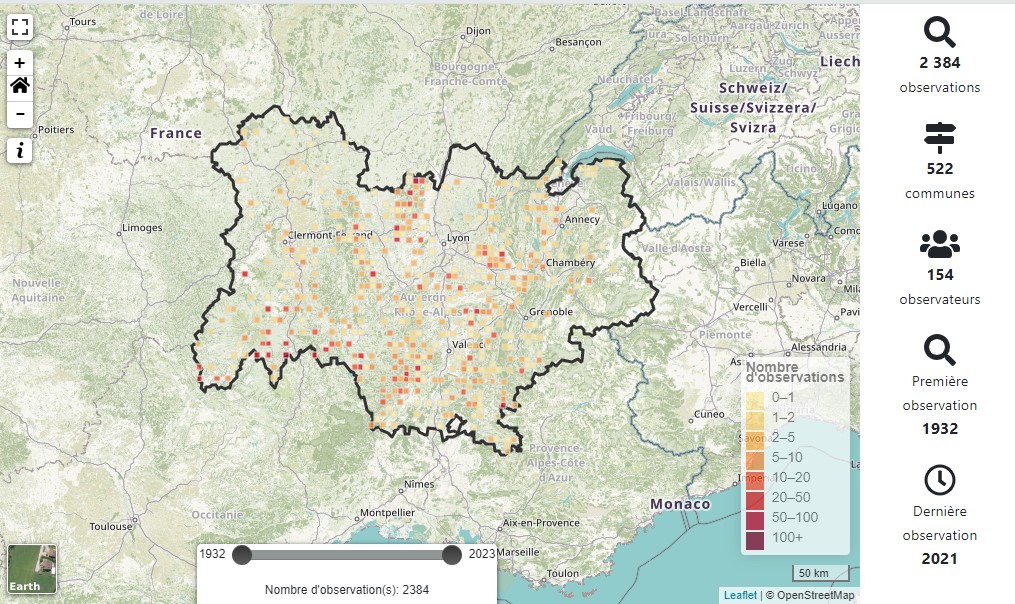 Atlas écrevisse pattes blanches Auvergne-Rhône-Alpes 