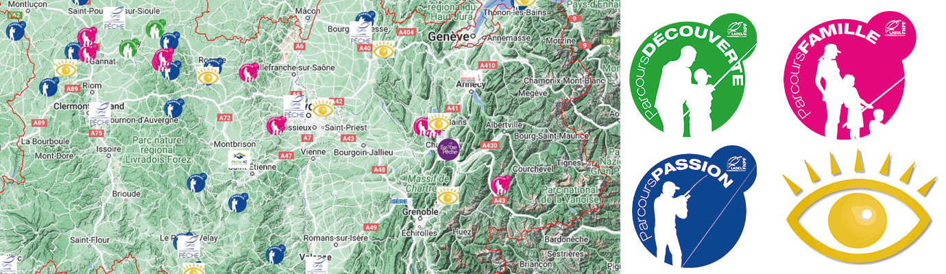 carte interactive parcours pêche et tourisme en Auvergne-Rhône-Alpes